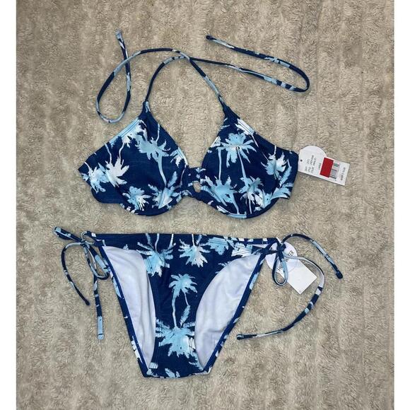 Hot Water tropical underwire triangle bra and string bikini set Size L/M - Picture 1 of 11